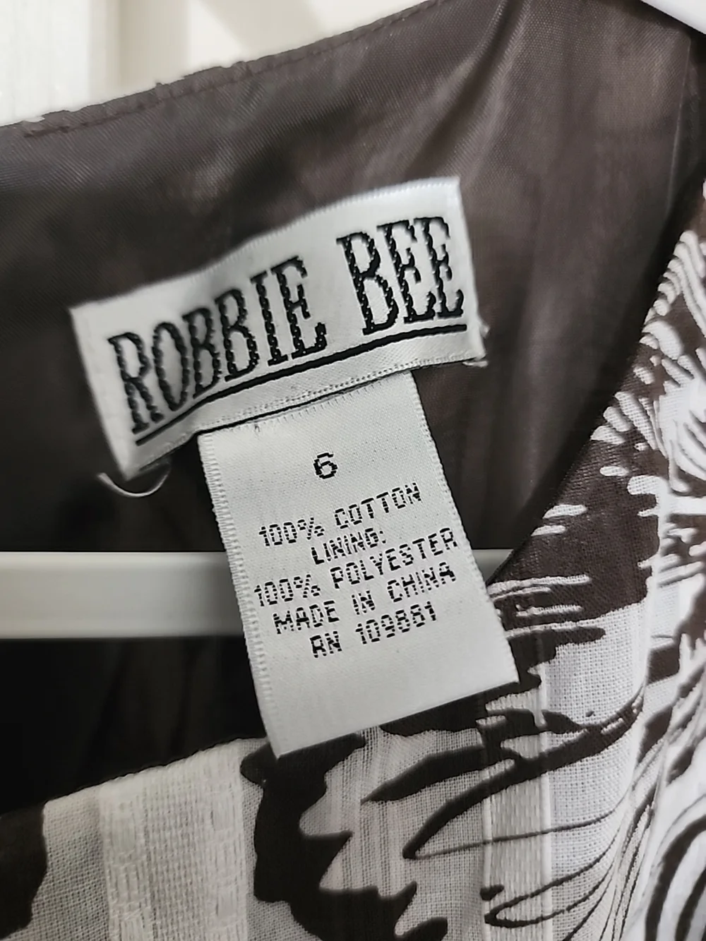 Robbie‎ Bee Dress Womens Size 6 Brown White Floral Sleeveless Pockets Lined